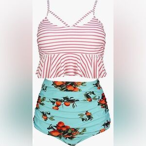 🎂😀2pc Pattern Mixed Tankini Swimsuit - 4X